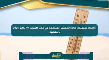 «أجواء صيفية» حالة الطقس المتوقعة في مصر السبت 19 يوليو 2025 بالتفصيل